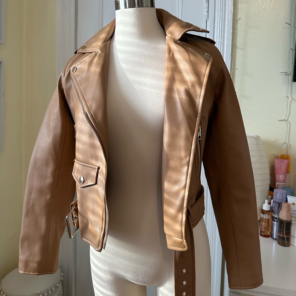 Zara Faux Leather Belted Moto Jacket